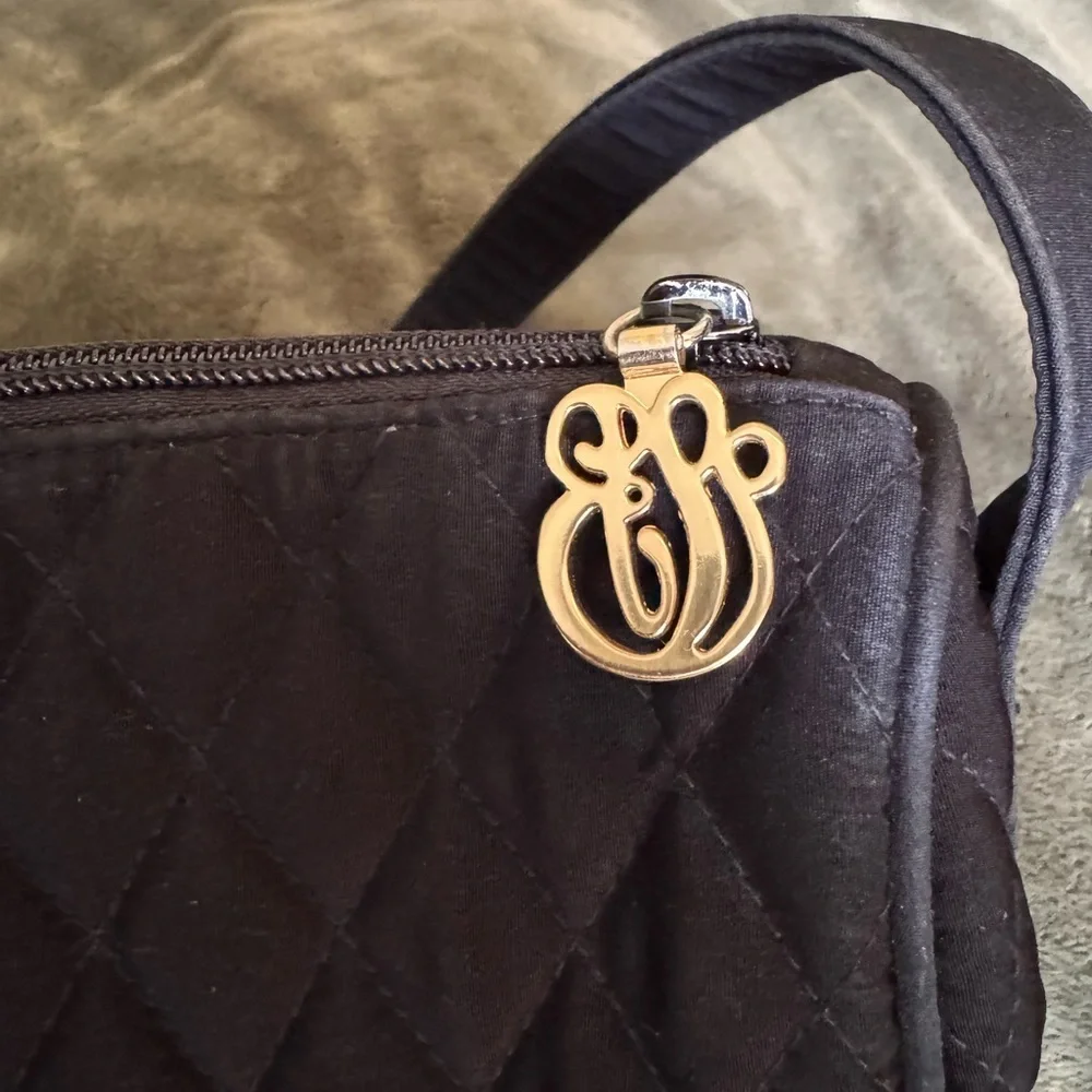 Vera Bradley Quilted Black Shoulder Bag with Gold Hardware